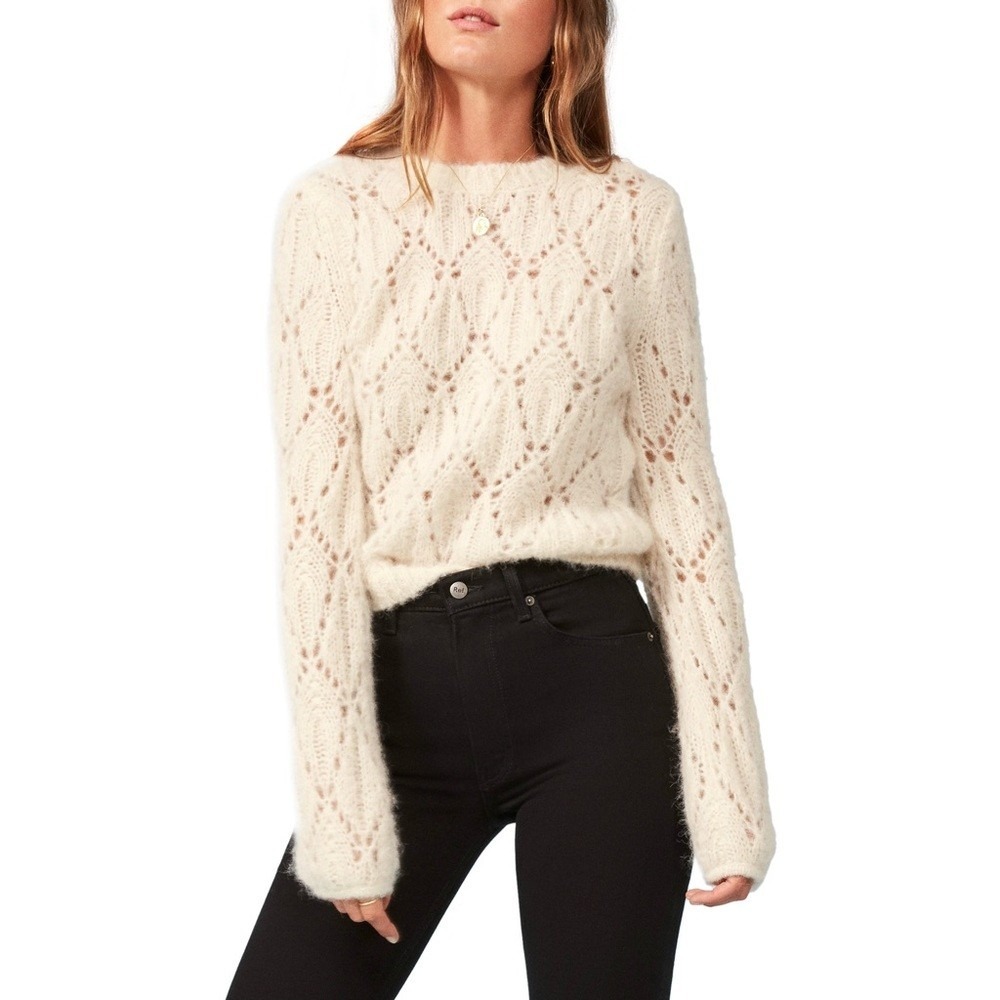 Reformation Jessie Pointelle Alpaca Ivory Sweater Size Small